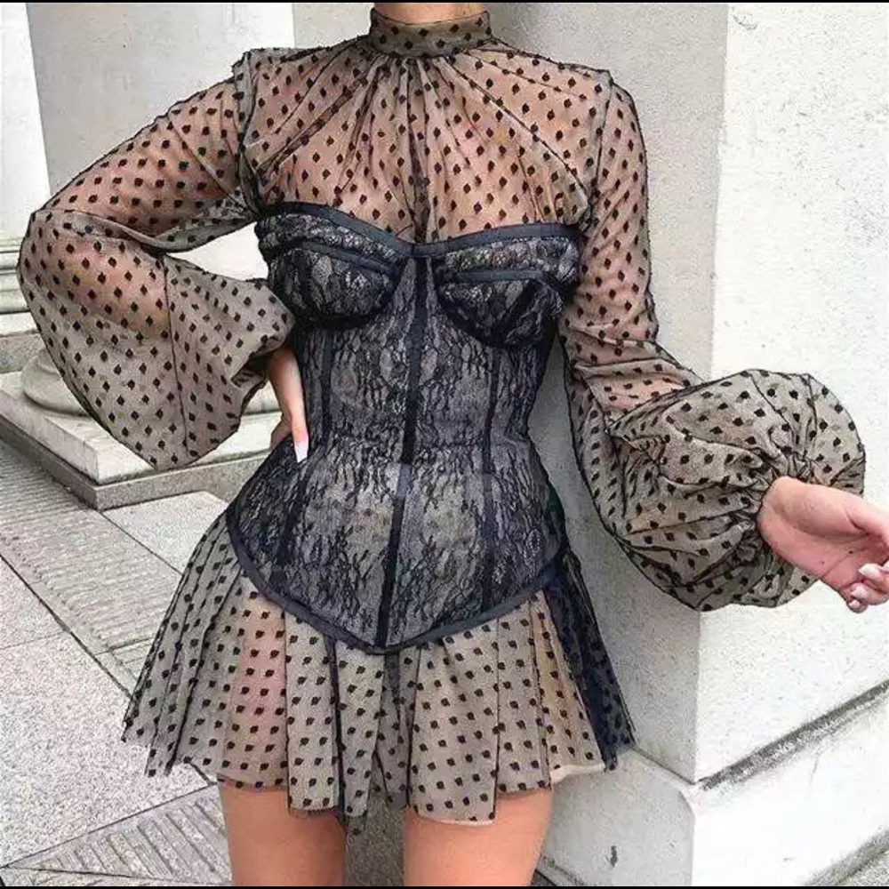 ❌SOLD❌ Polka Dots Dress with Mesh Corset 

Size Small